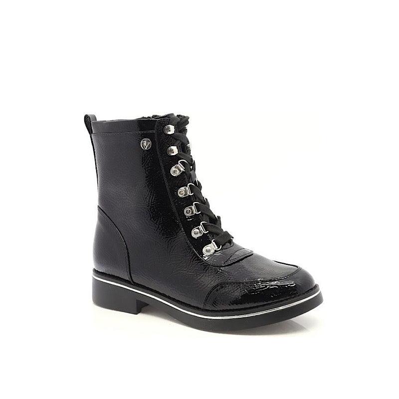 Black patent leather combat boots best sale