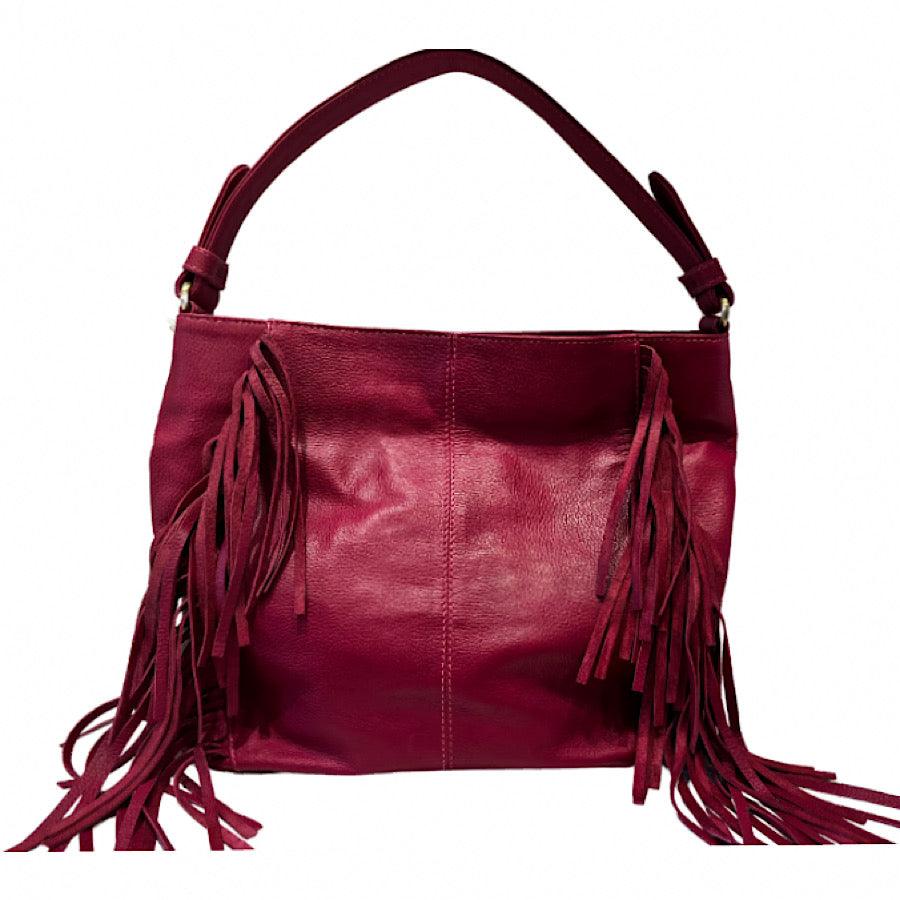 Sac main fuschia en cuir recycl avec franges