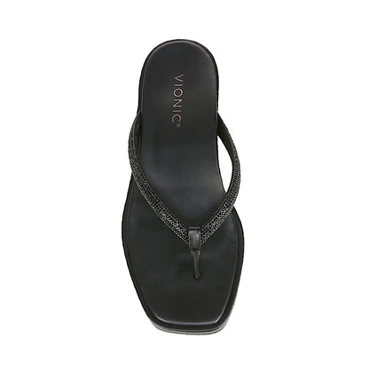 Vionic Vista Shine sandals in black leather.