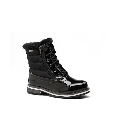 Bottes d’hiver Ice Kim en cuir verni noir.