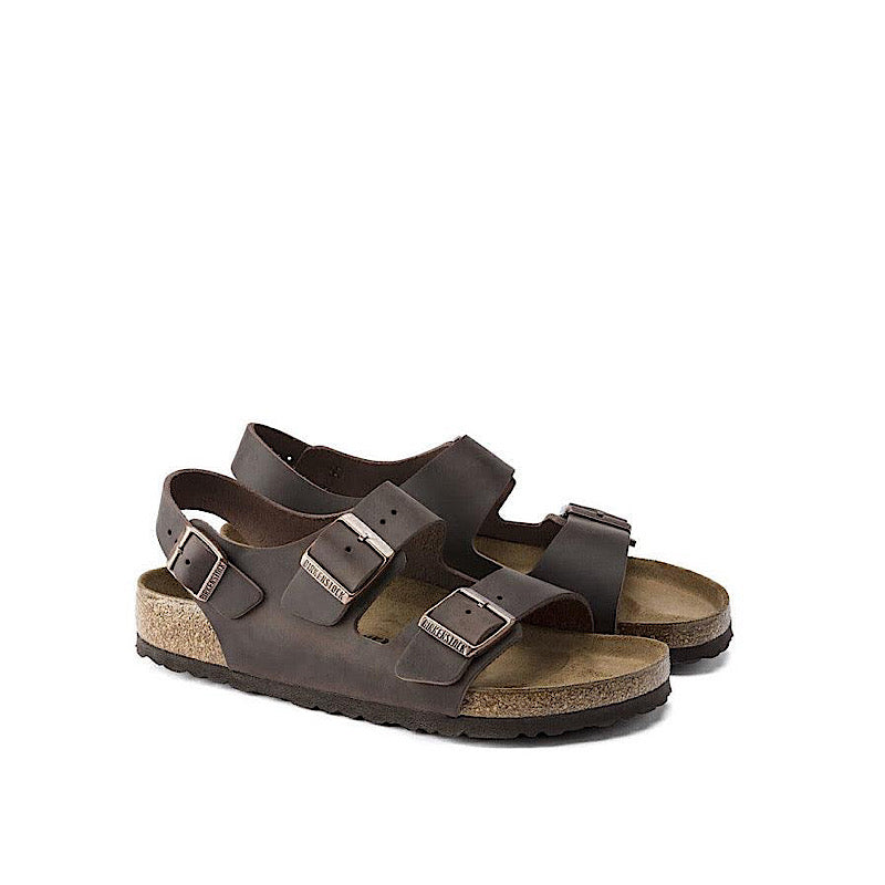 Sandales pour hommes Birkenstock Milano en cuir marron.