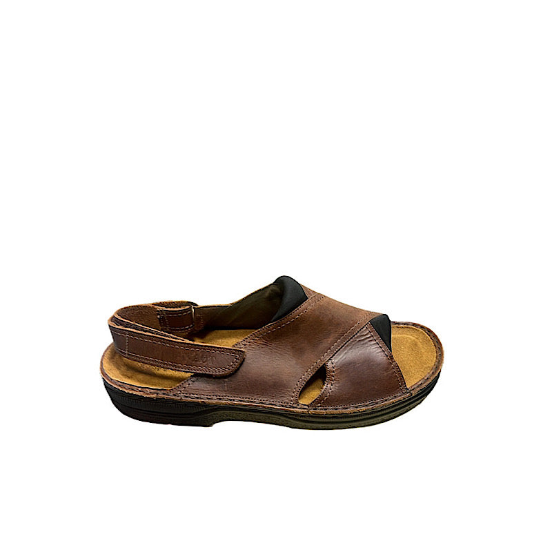 Sandales Naot pour hommes en cuir marron.