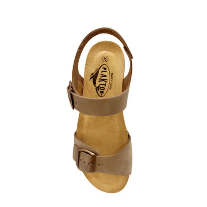 Khaki suede walking sandals.