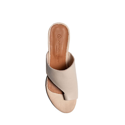 Nude beige leather sandals.