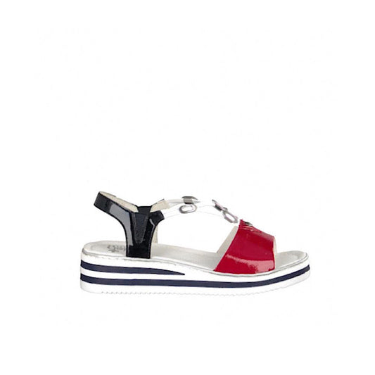 Sandales Rieker V02Y6-33 bleu blanc et rouge.