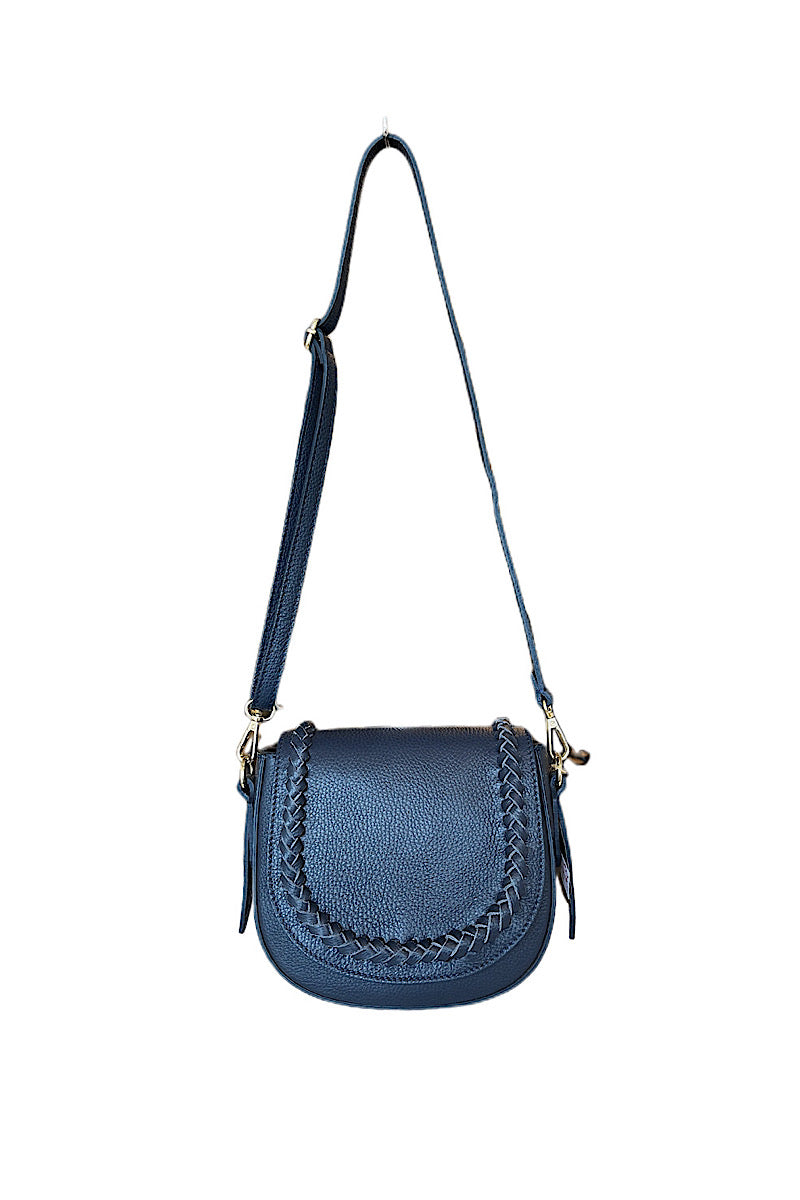 Navy leather shoulder bag, made in Italy.