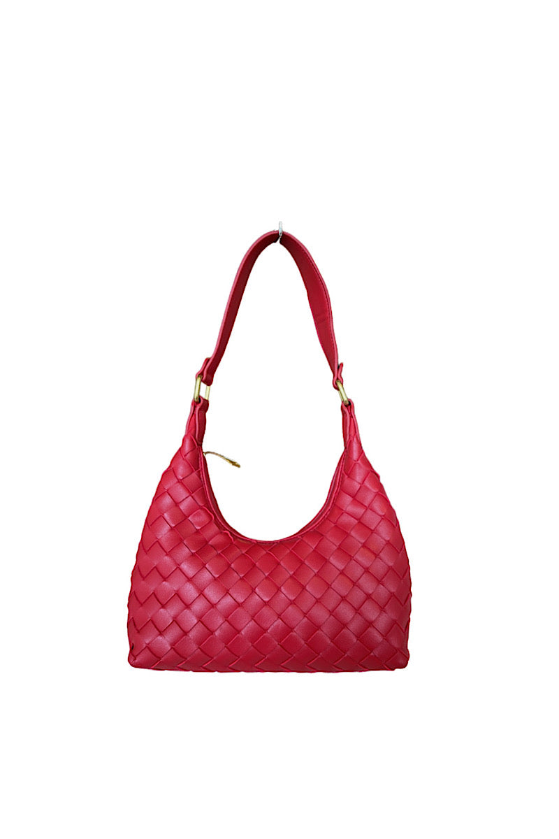 Red shoulder bag, vegan leather.