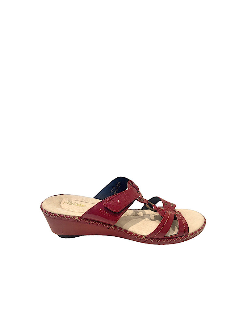 Rieker sandals in red patent leather.