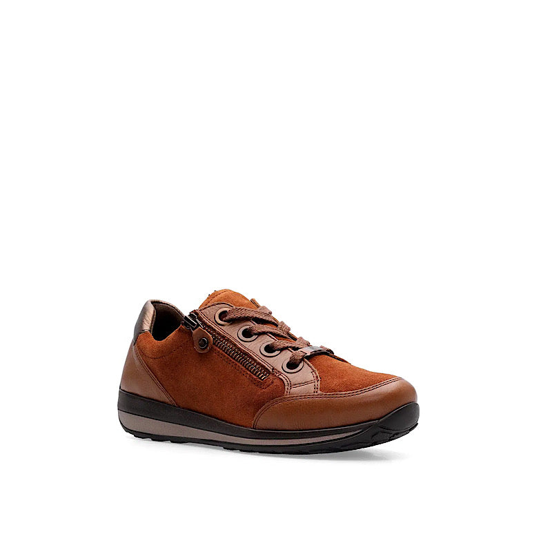 Chaussures lacées Ara 12-44587 en daim cognac et cuir brun.