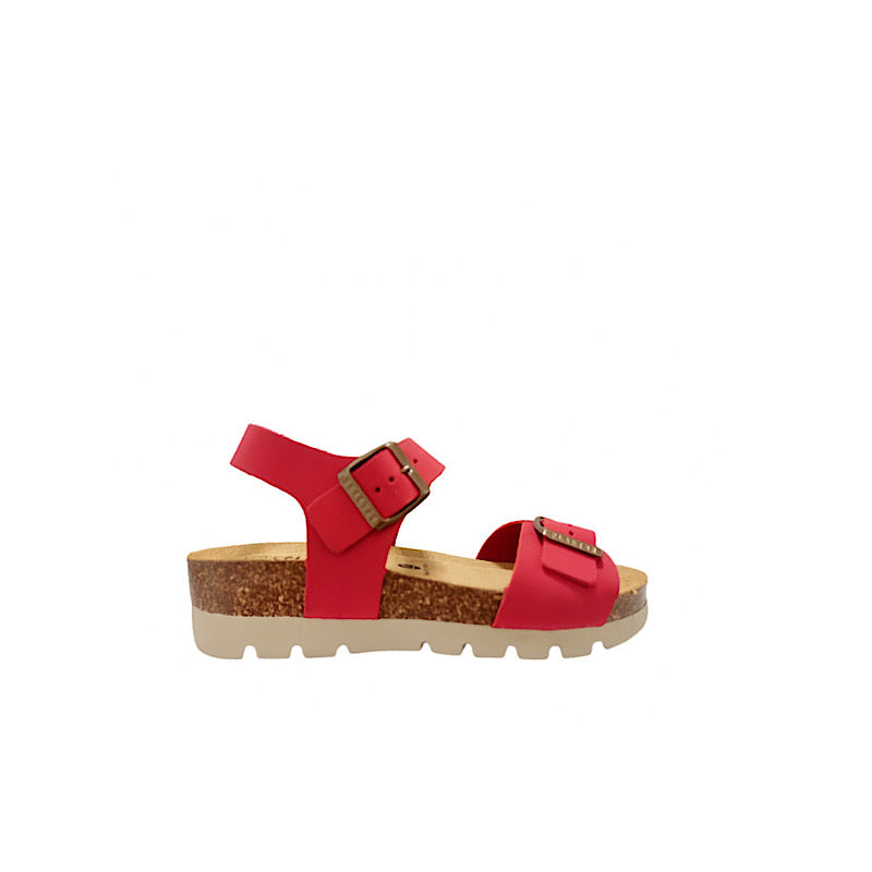 Red suede walking sandals.