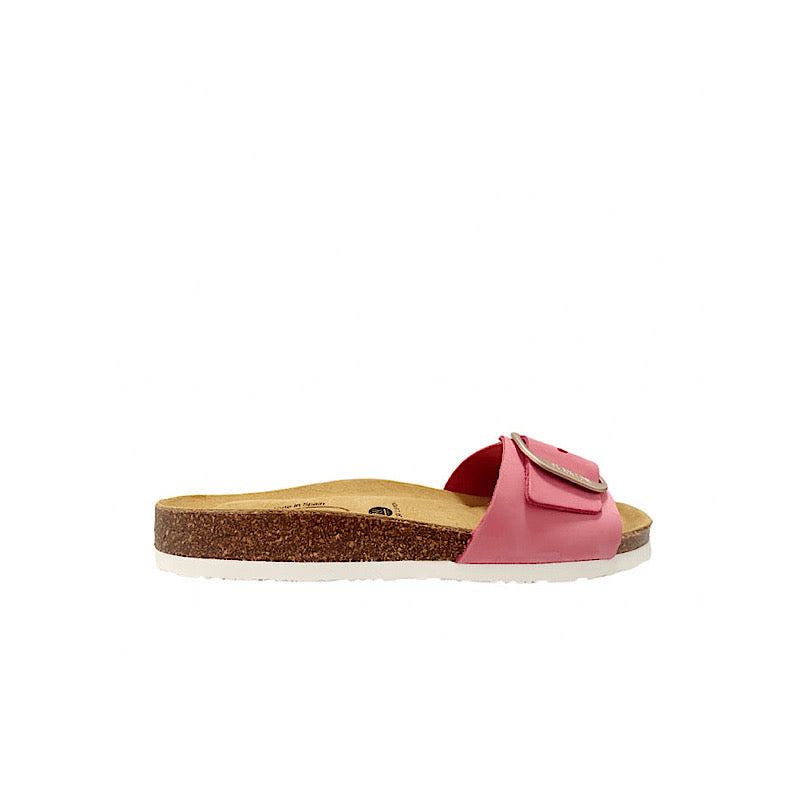 Pink suede sandals.