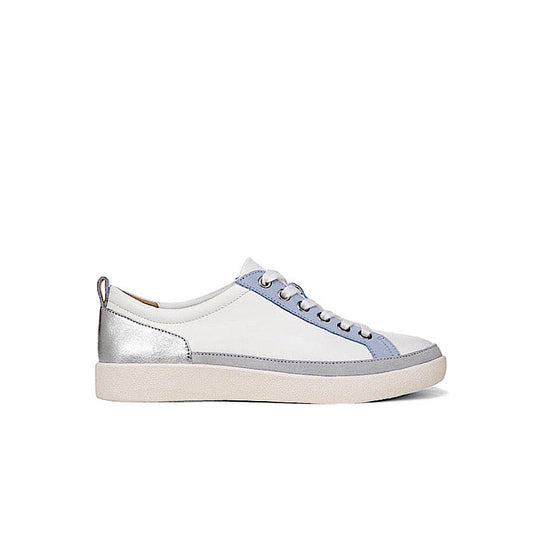 Chaussures lacées Vionic Winny en cuir blanc, et suède bleu et gris.