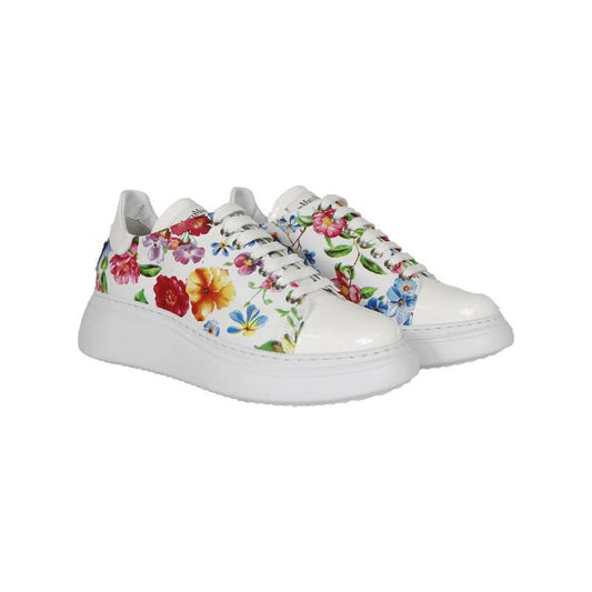 Chaussure en cuir blanc/motifs fleurs