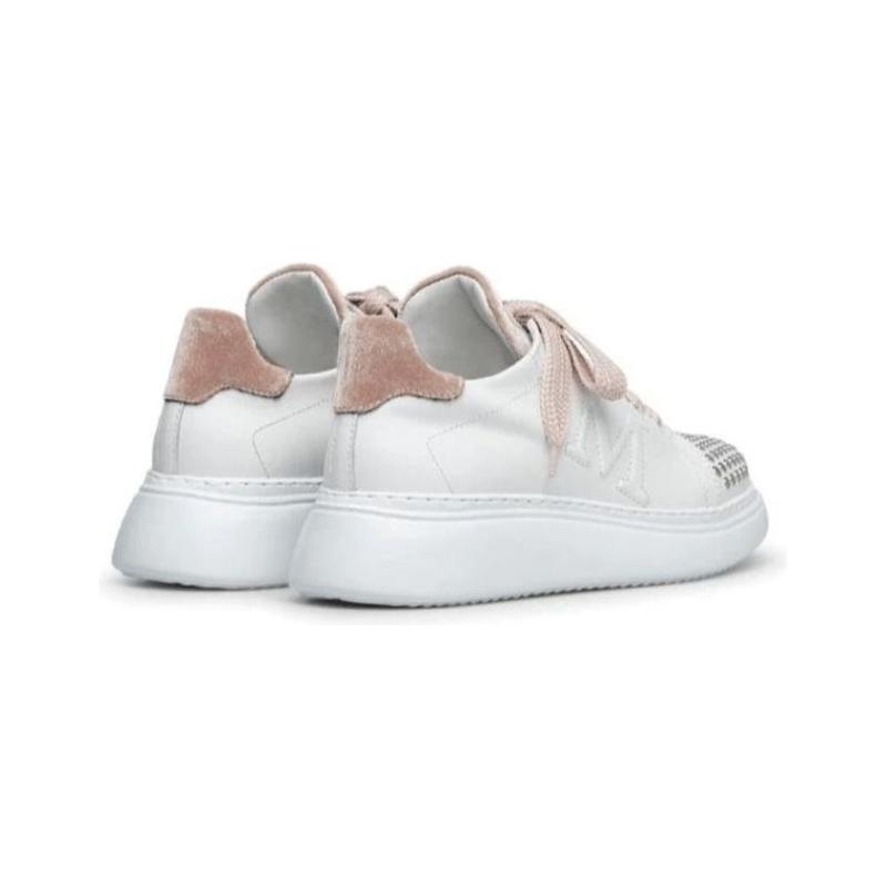 Chaussures lacées en cuir blanc et détail en velours rose