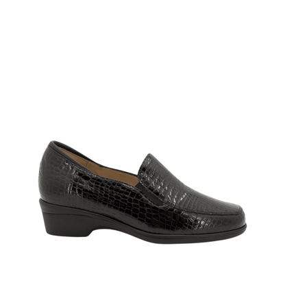 Flâneurs Pie Santo en cuir verni noir effet croco- Boutique Prestige 