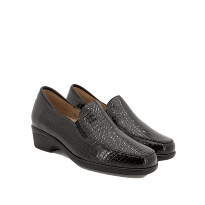 Flâneurs Pie Santo en cuir verni noir effet croco- Boutique Prestige 