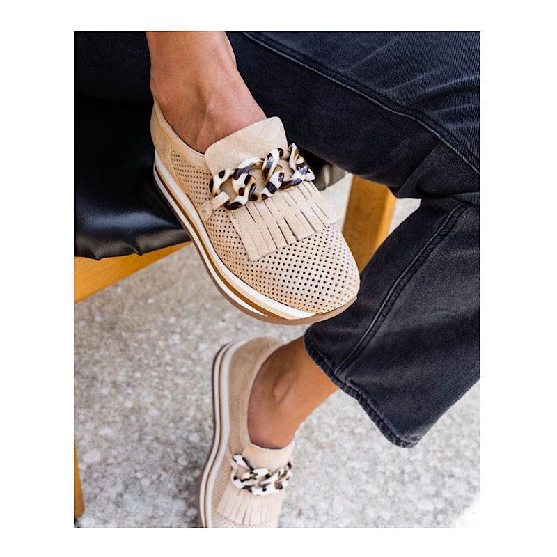 Beige suede loafer