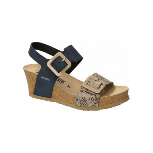 Sandales 
Mephisto Lissia marine et beige multi.