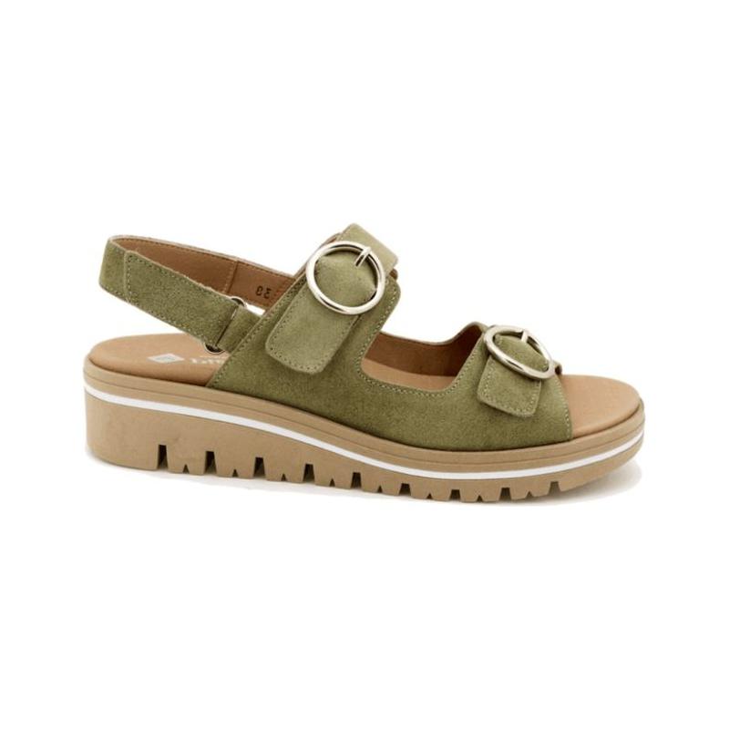 Sandales Pie Santo en daim khaki.