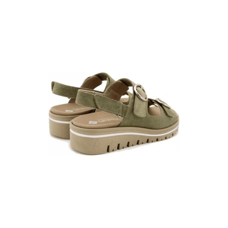 Sandales Pie Santo en daim khaki.