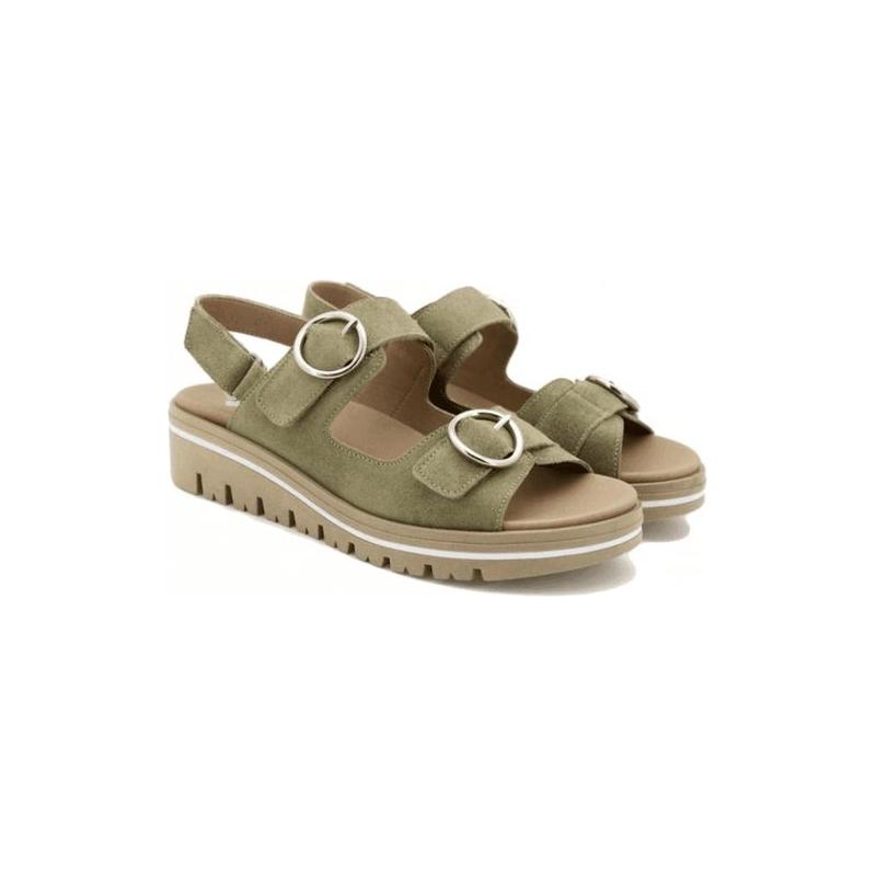 Sandales Pie Santo en daim khaki.